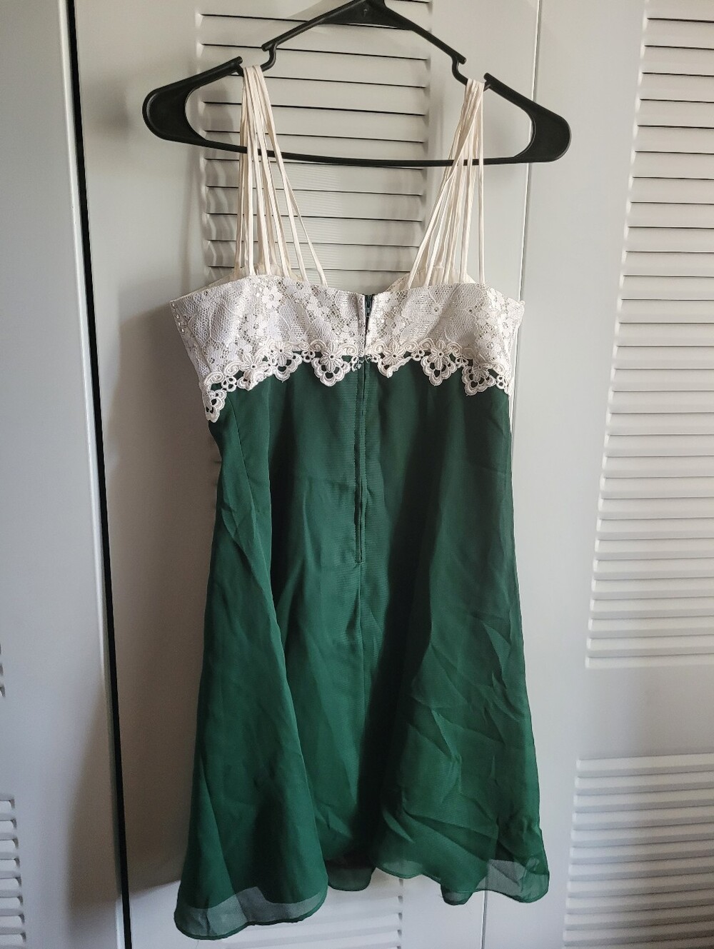 Vintage Green Chiffon Dress with Ivory Lace Bodice Size Small - Picture 9 of 12